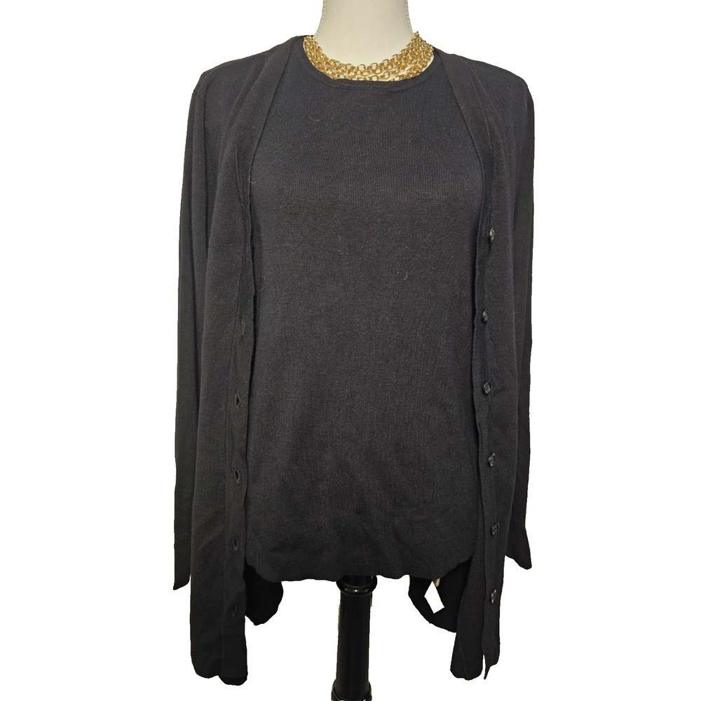 Whisper Knit By Louis Dell'Olio Womens Black Cardigan and Short Sleeve Sweater L